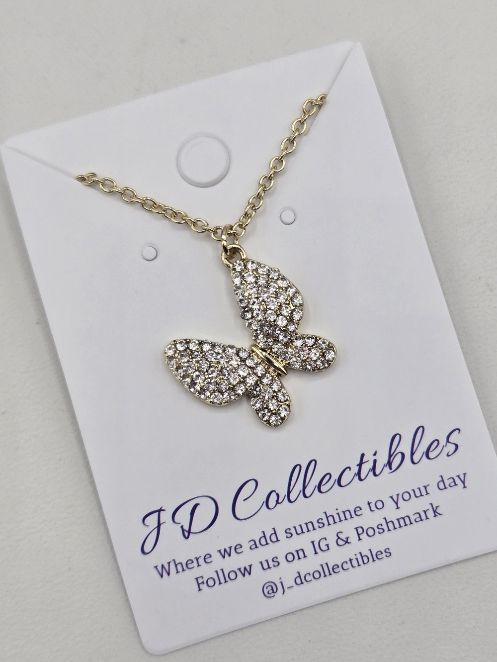 Swarovski Crystal Elements Gold Butterfly Necklace 17 - 20 inch Bridal Casual - Picture 5 of 5